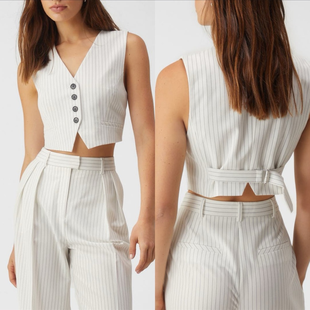 Nasty Gal Tailored Pinstriped Viscose Blend Crop Vest in White Size 8 NWOT